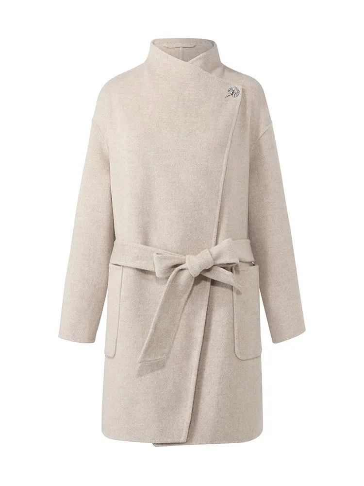 Mid-Length Wool And Cashmere Women Coat With Belt