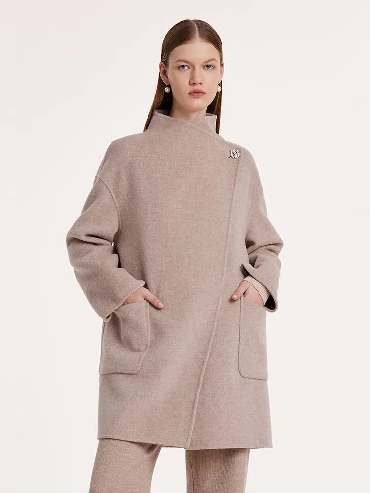 Mid-Length Wool And Cashmere Women Coat With Belt