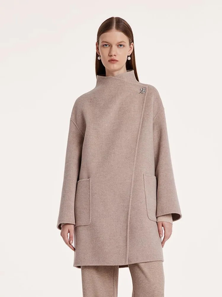 Mid-Length Wool And Cashmere Women Coat With Belt