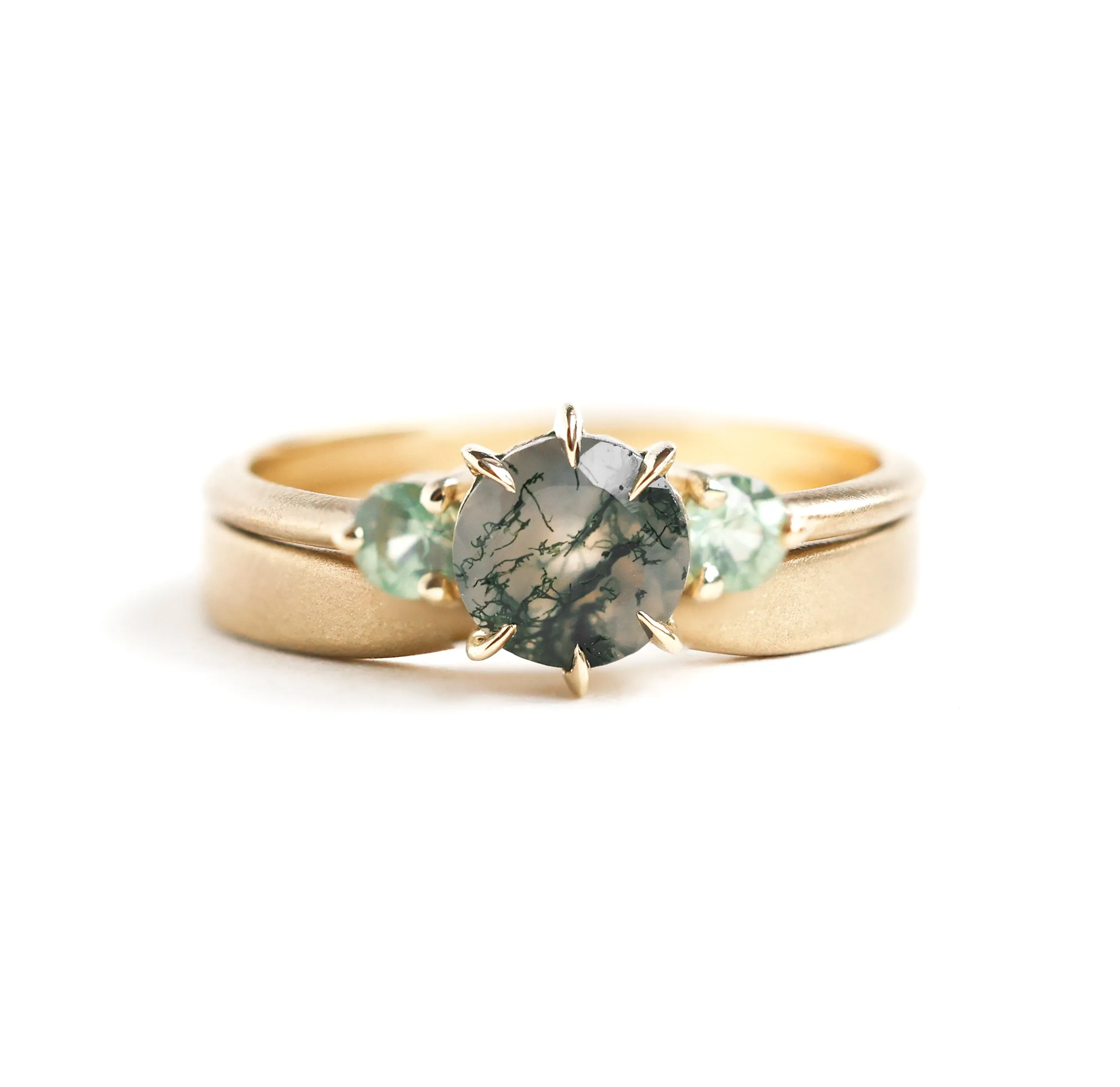 Moss Agate Wedding Ring Set