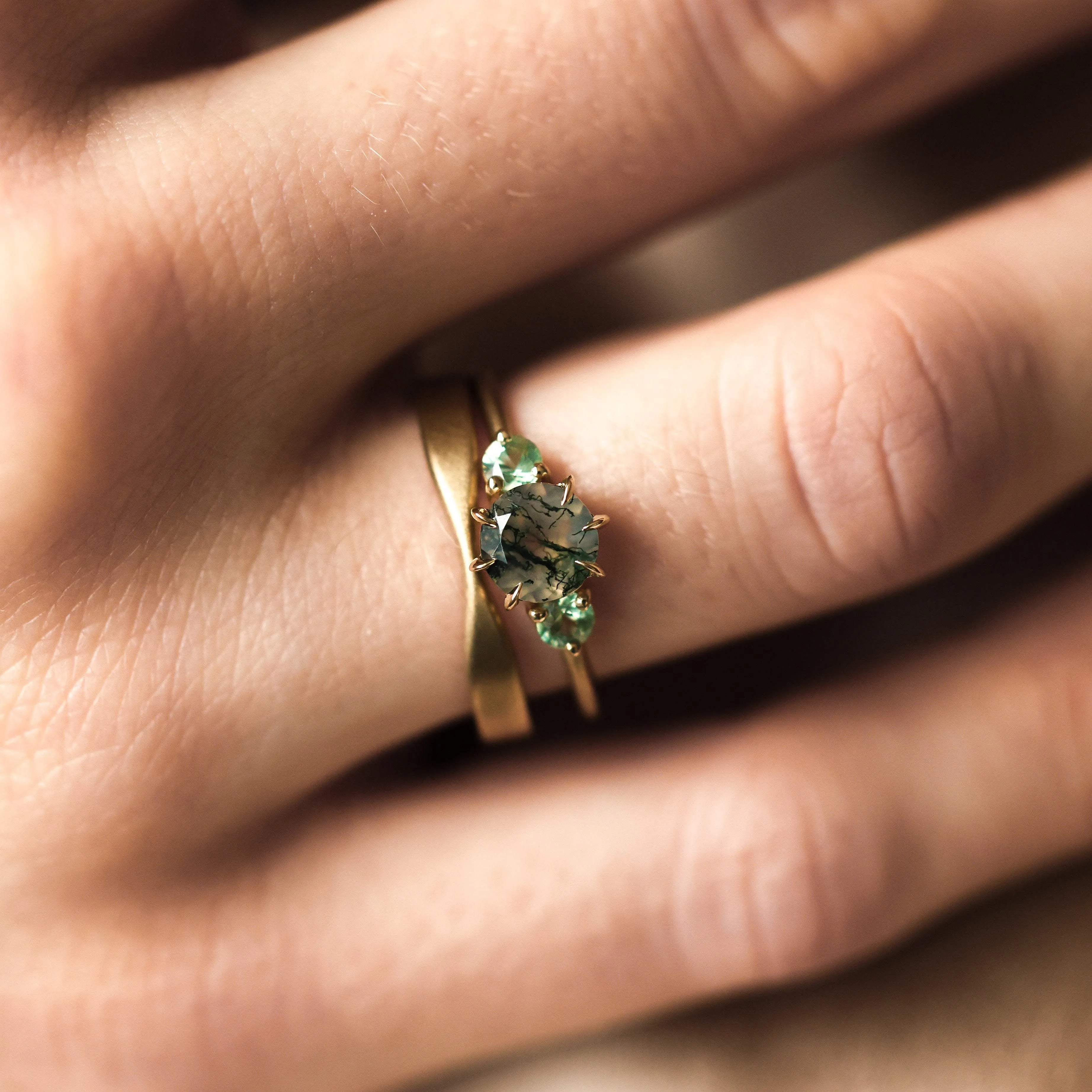 Moss Agate Wedding Ring Set