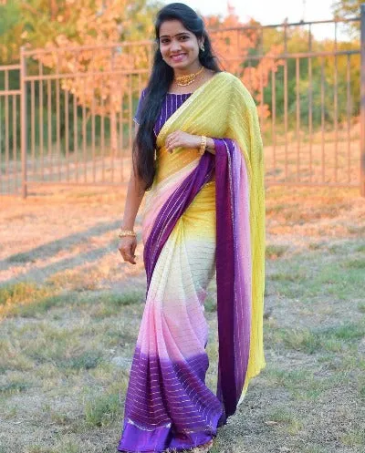 Multicolour Georgette With Satin Patta Saree