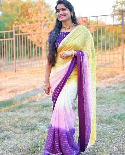 Multicolour Georgette With Satin Patta Saree