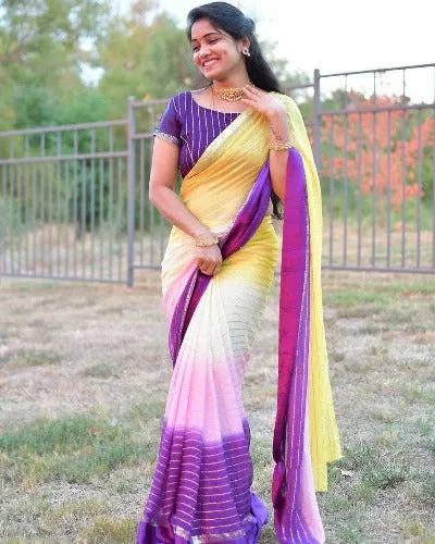 Multicolour Georgette With Satin Patta Saree