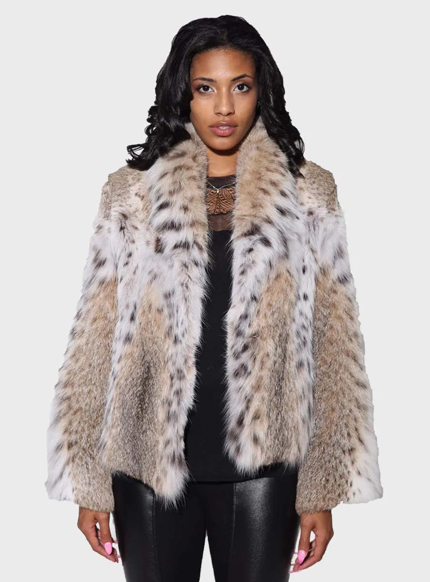 Natural Bobcat Fur Bolero Jacket with Shawl Collar