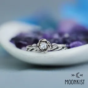 Nature Inspired Rose Proposal Ring Set with Twist Vine Band | Moonkist Designs