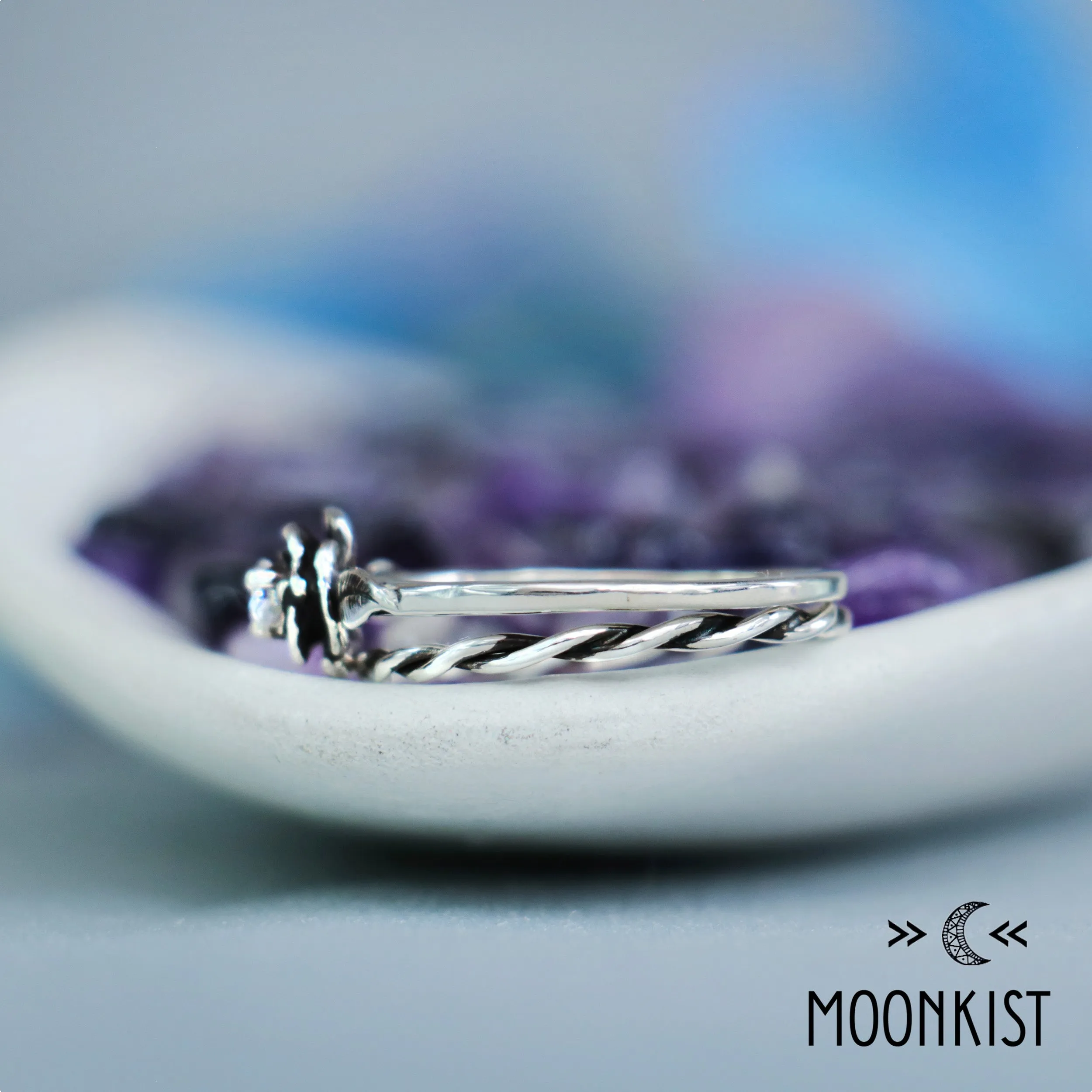 Nature Inspired Rose Proposal Ring Set with Twist Vine Band | Moonkist Designs