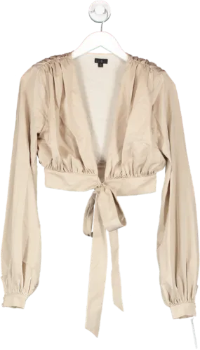 NBD Beige Satin Tie Front Cropped Blouse UK S