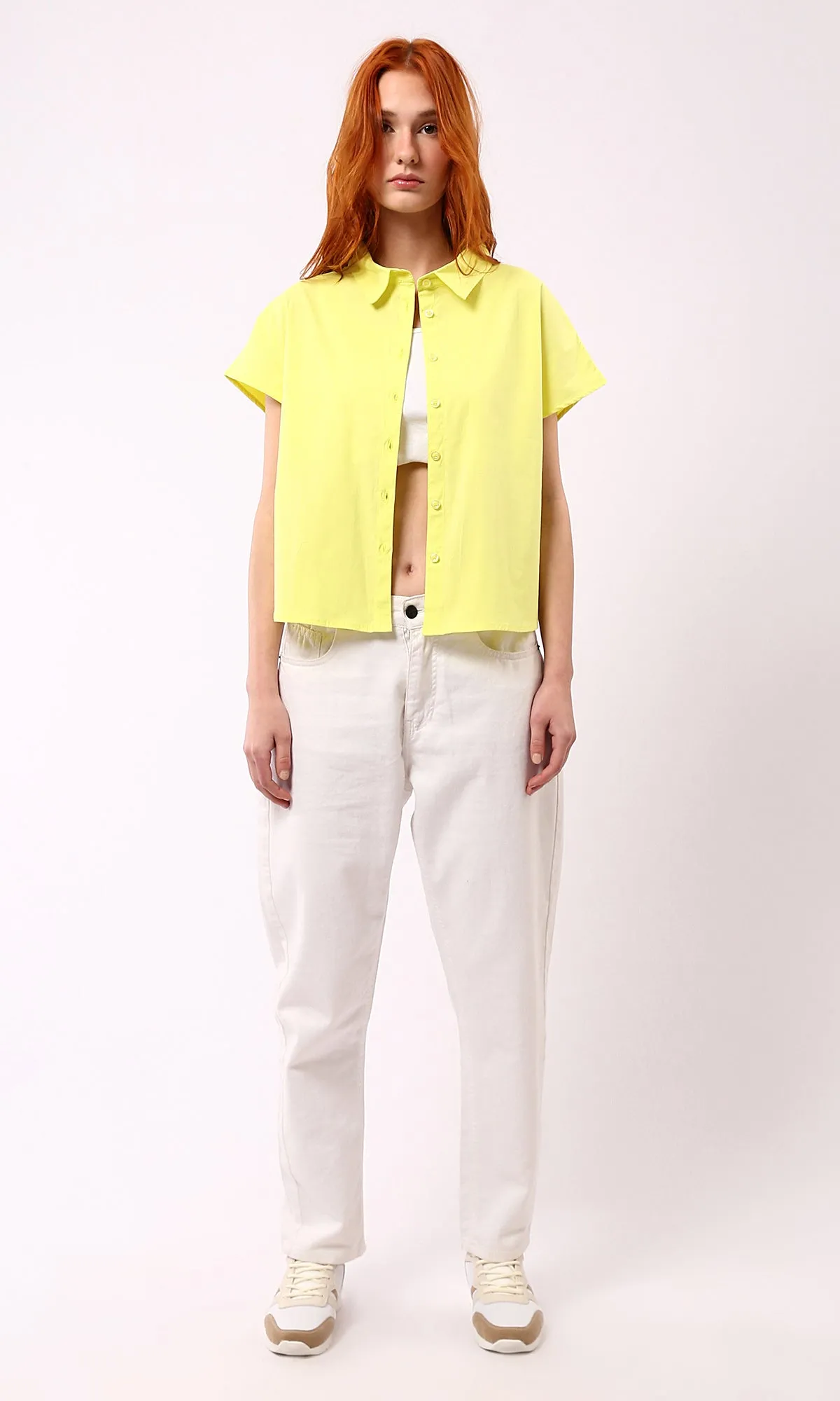 O177911 Neon Yellow Buttoned Down Relaxed Shirt