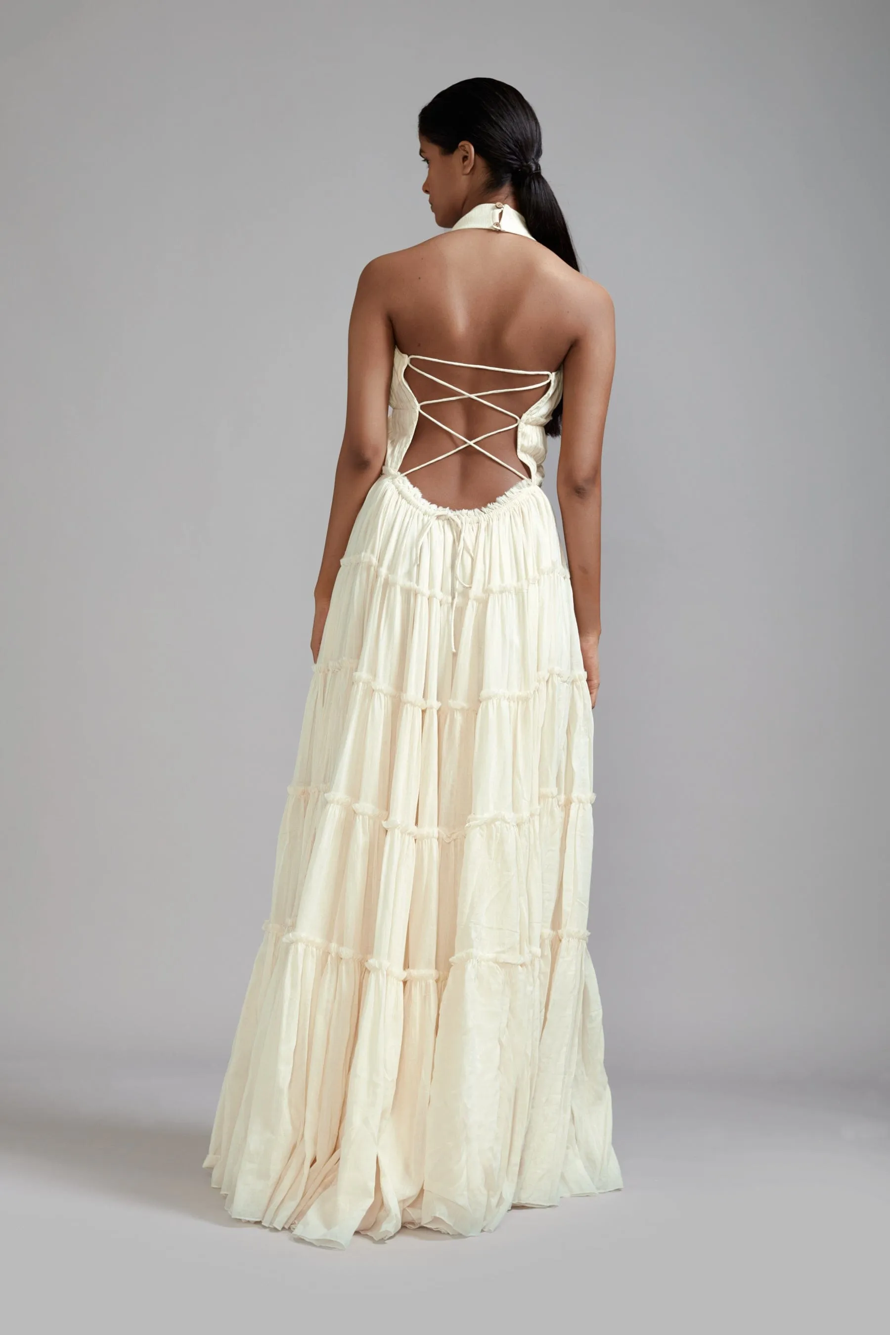 Off-White Backless Tiered Gown (Ready to Ship)