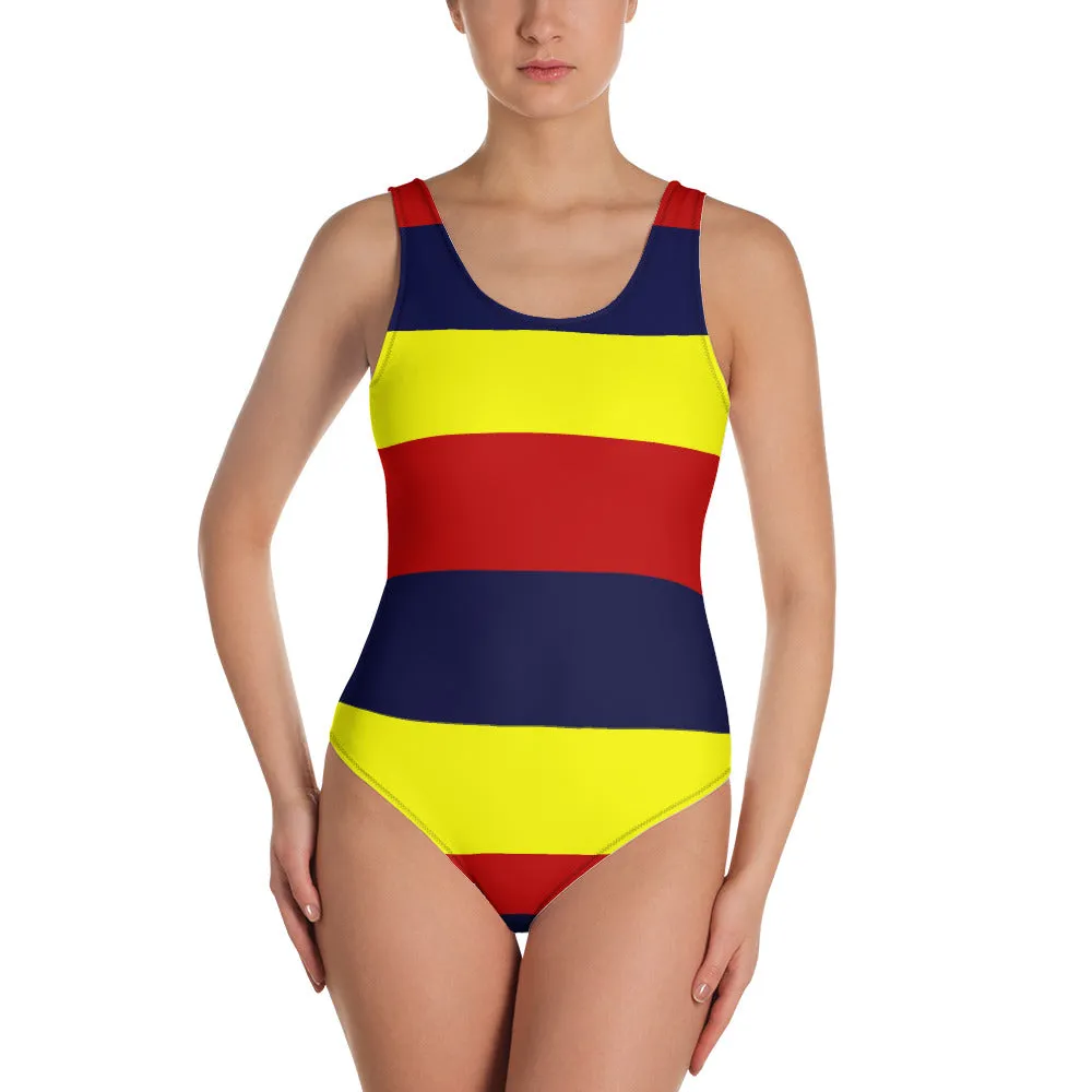 One-Piece Swimsuit Red/Navy/Yellow