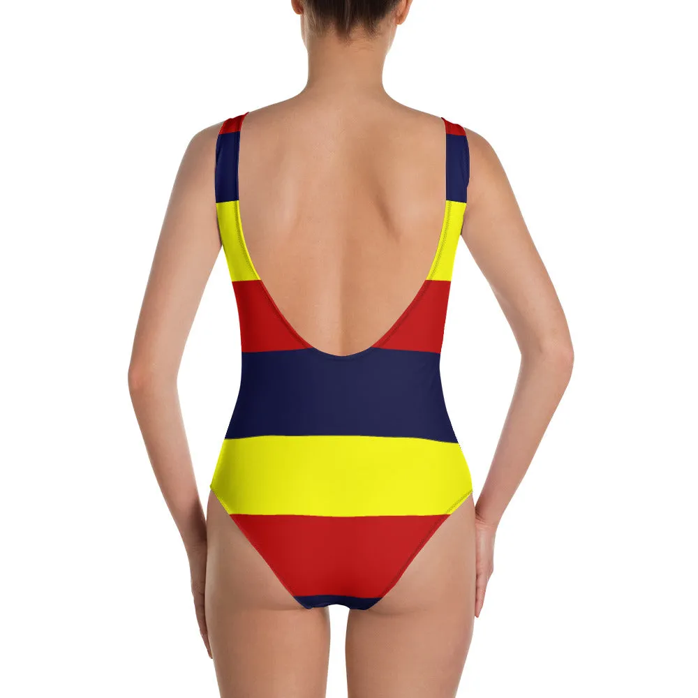 One-Piece Swimsuit Red/Navy/Yellow