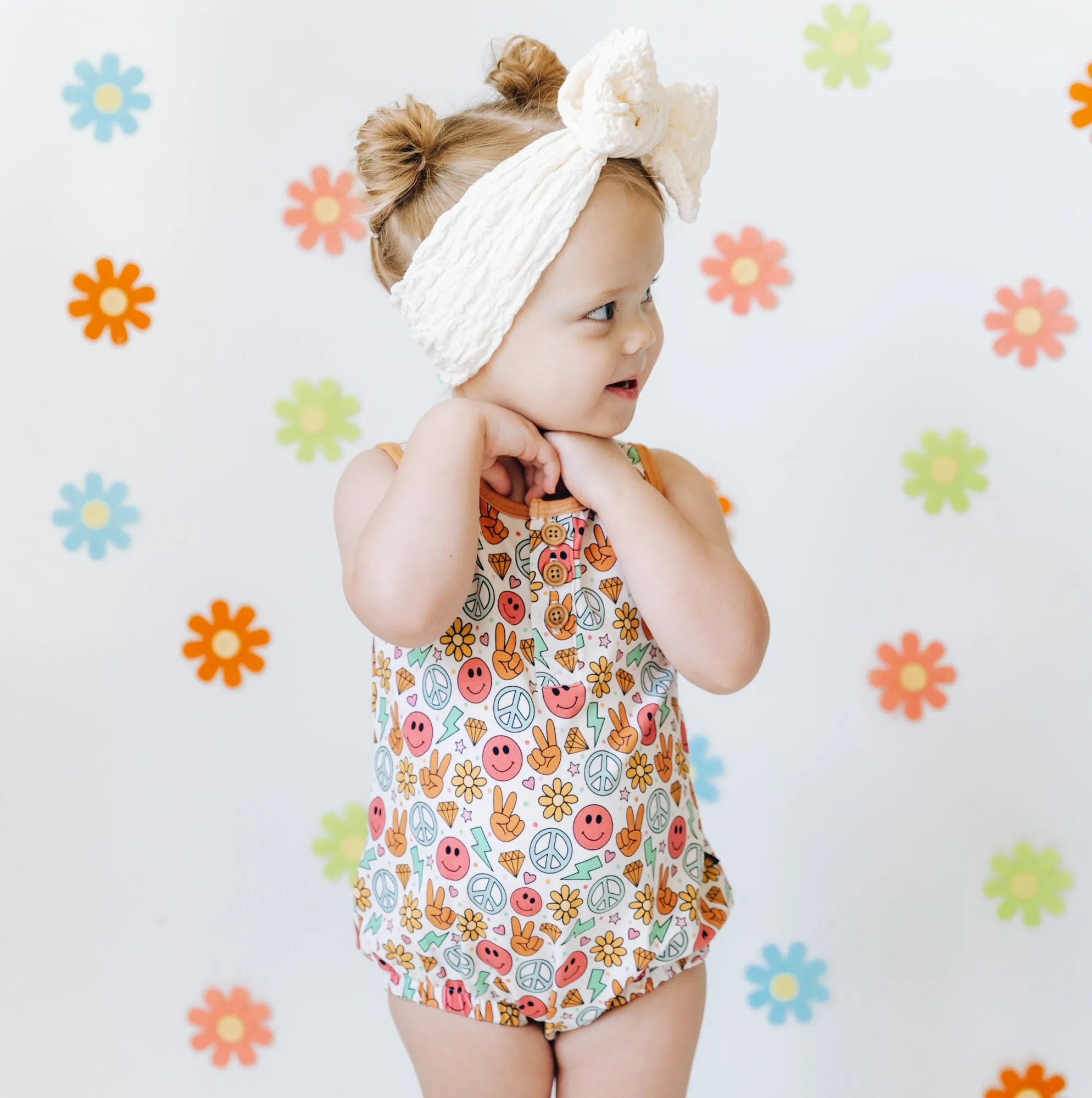 ORGANIC COTTON HENLEY ROMPER- Groovy Summer