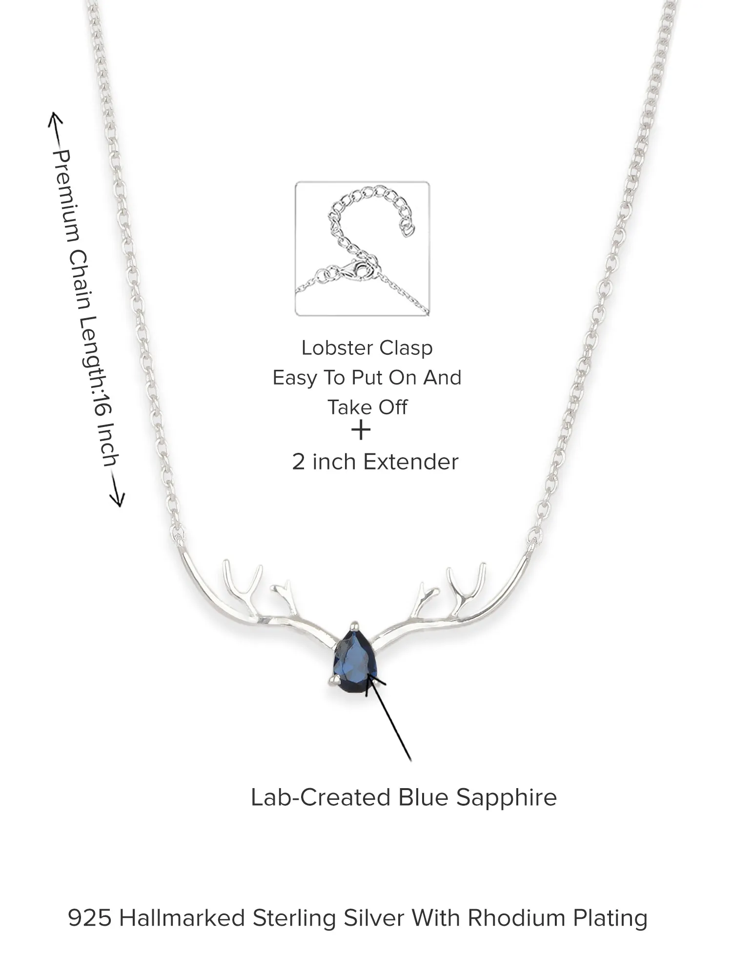 Ornate Jewels Blue Sapphire Deer Necklace For Women