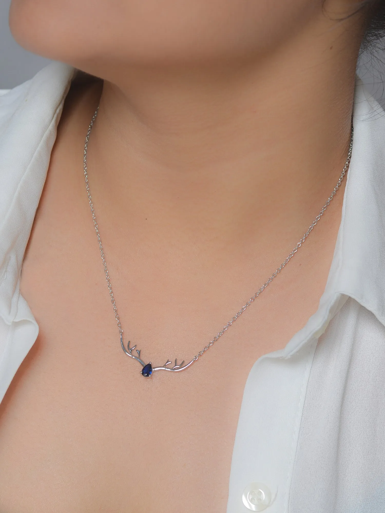 Ornate Jewels Blue Sapphire Deer Necklace For Women