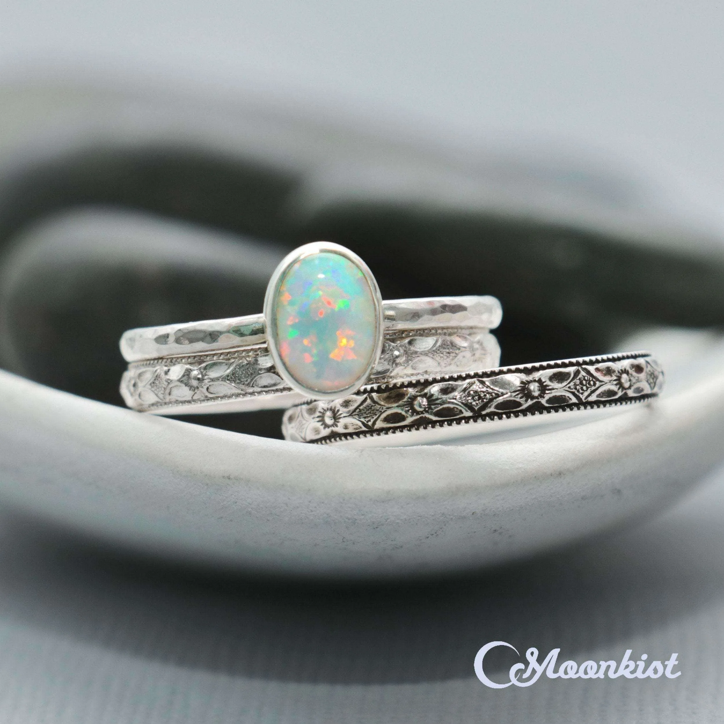 Oval Opal Engagement Ring Set | Moonkist Designs