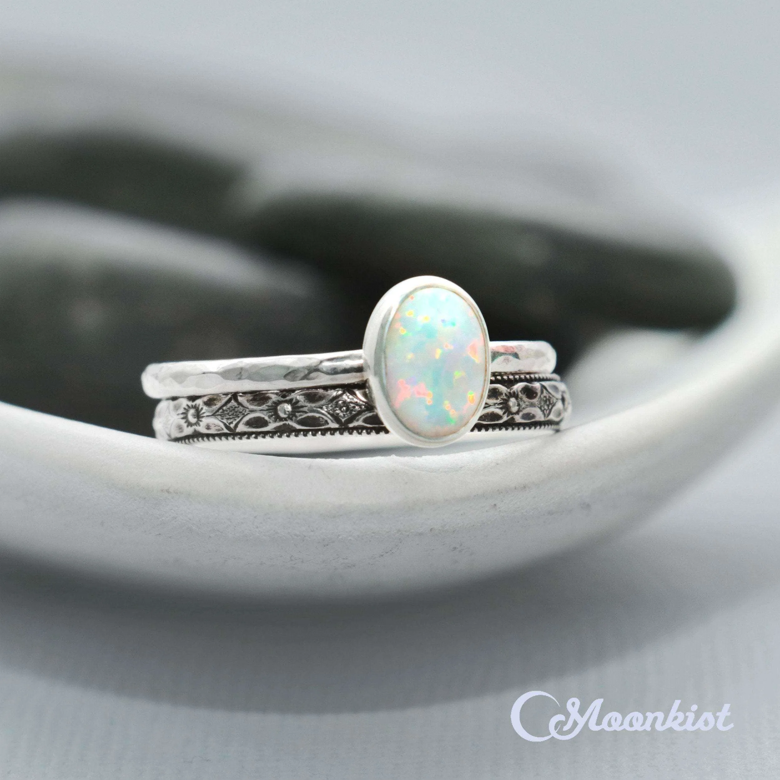 Oval Opal Engagement Ring Set | Moonkist Designs