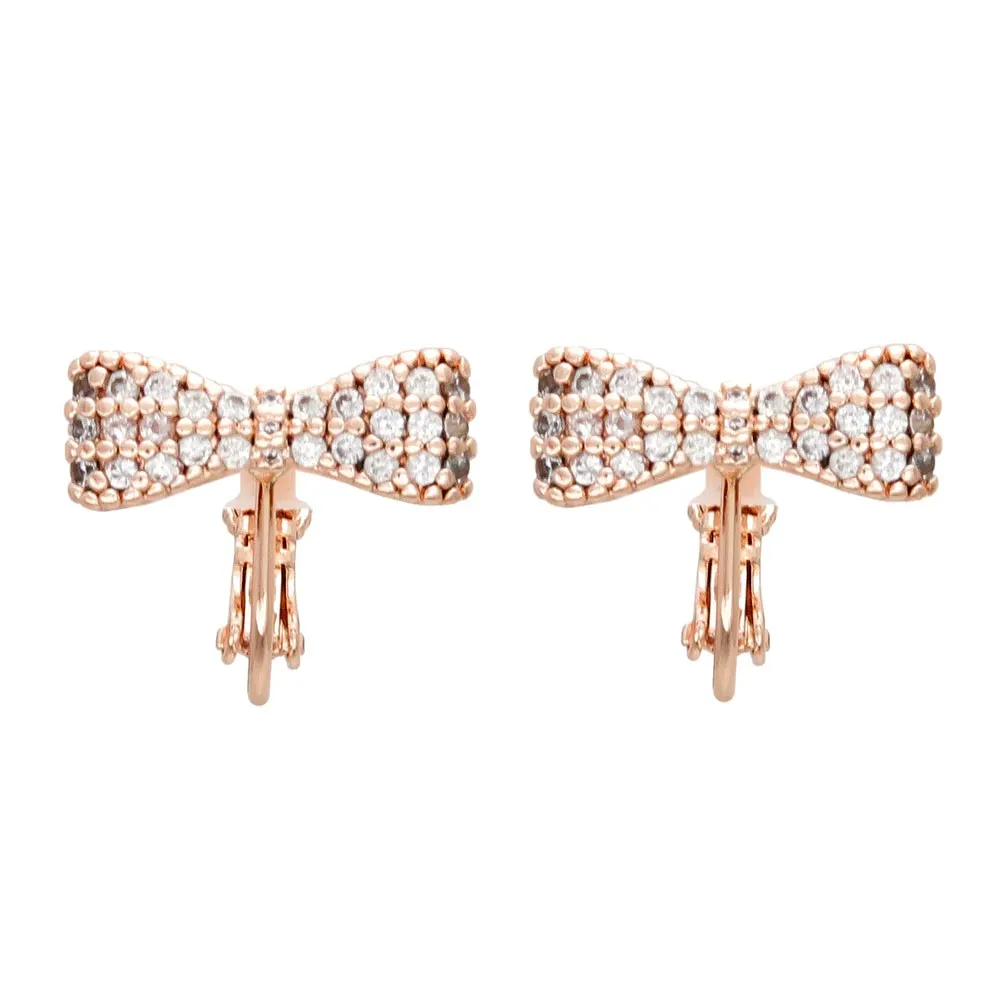 Pave Bow Clip On Earrings