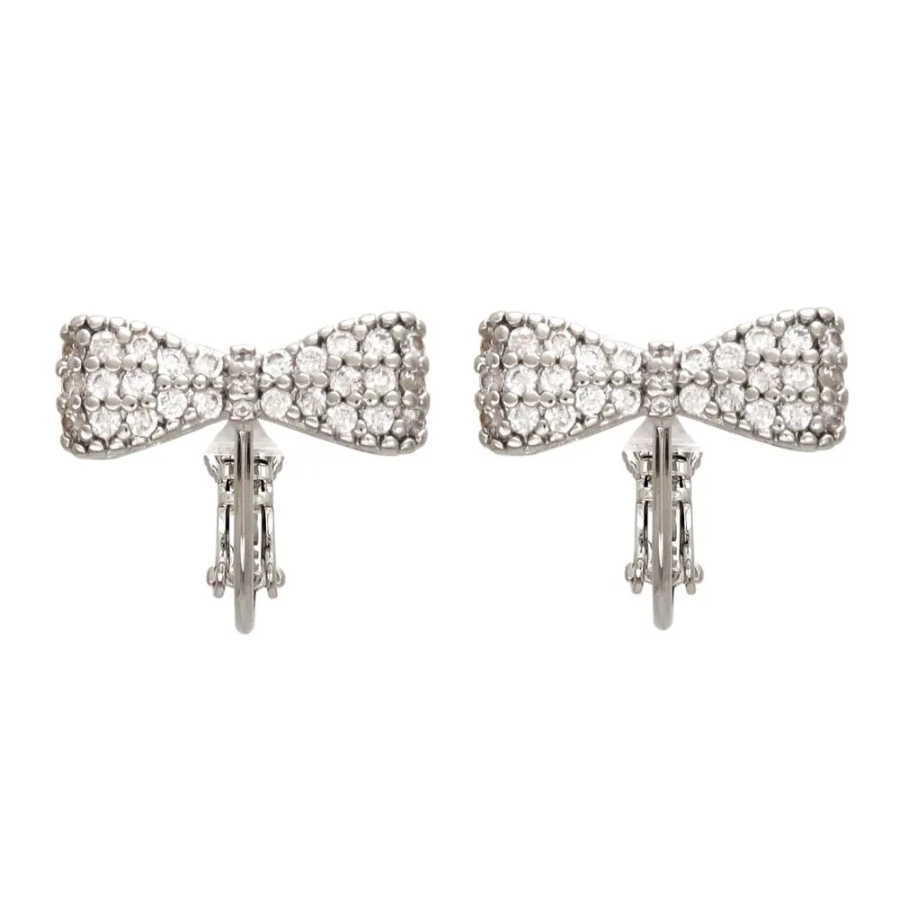 Pave Bow Clip On Earrings