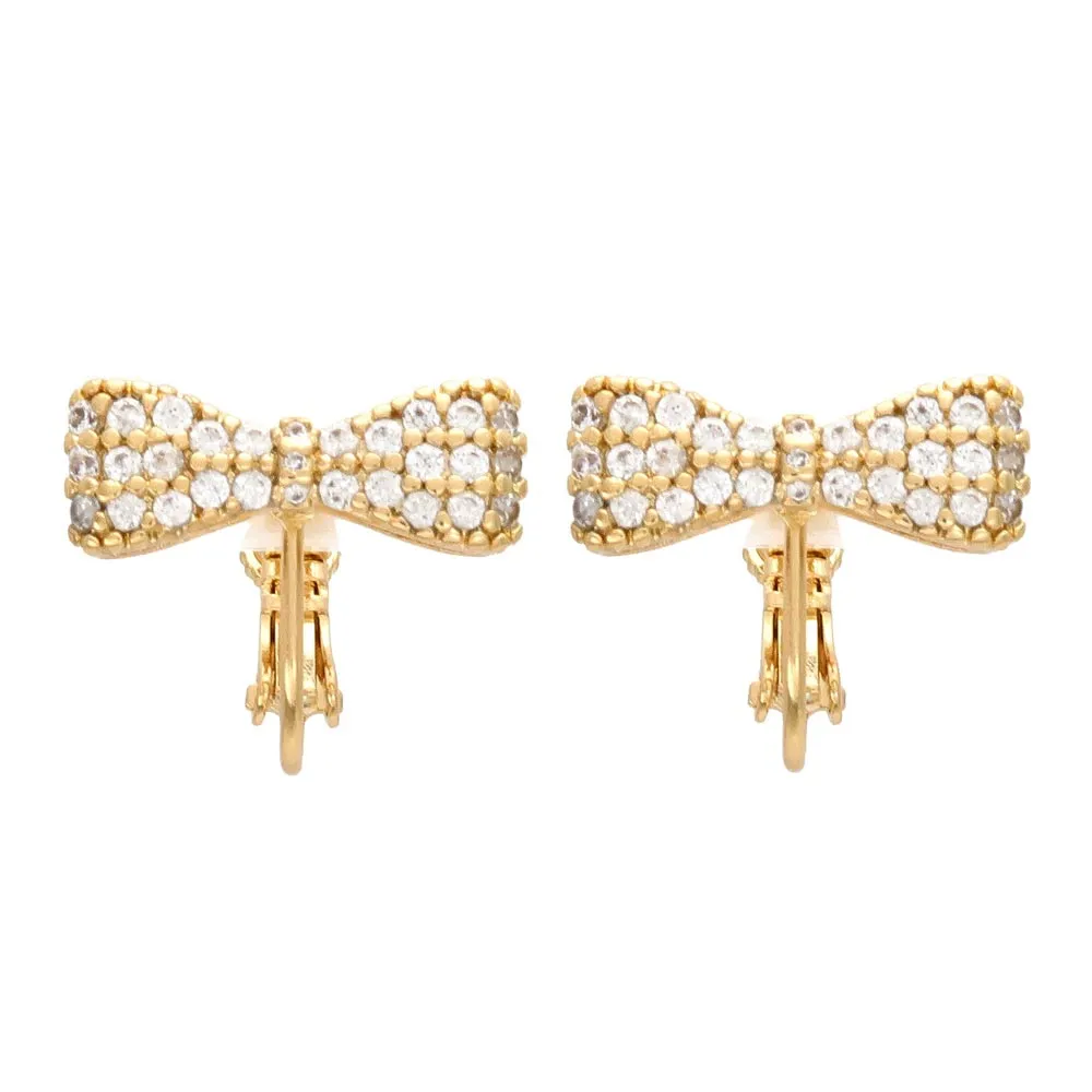 Pave Bow Clip On Earrings