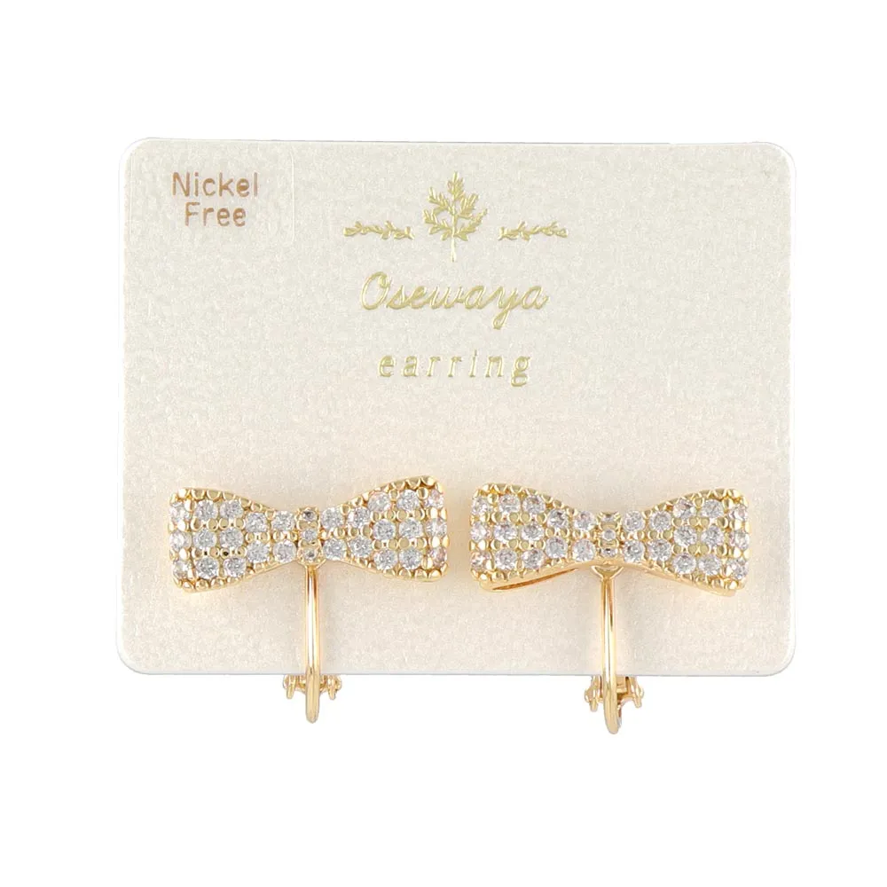 Pave Bow Clip On Earrings