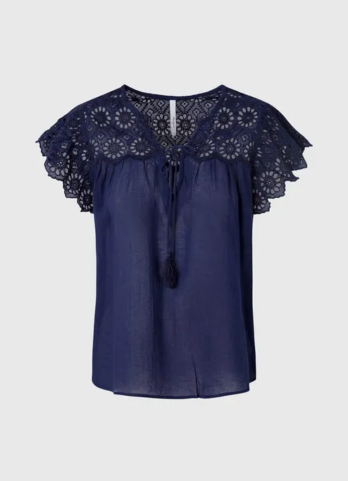 Pepe Jeans Blouse with perforated detail Stella PL304254 583 thames