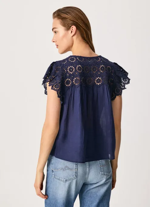 Pepe Jeans Blouse with perforated detail Stella PL304254 583 thames