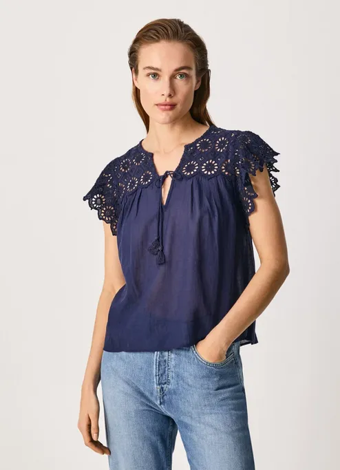 Pepe Jeans Blouse with perforated detail Stella PL304254 583 thames