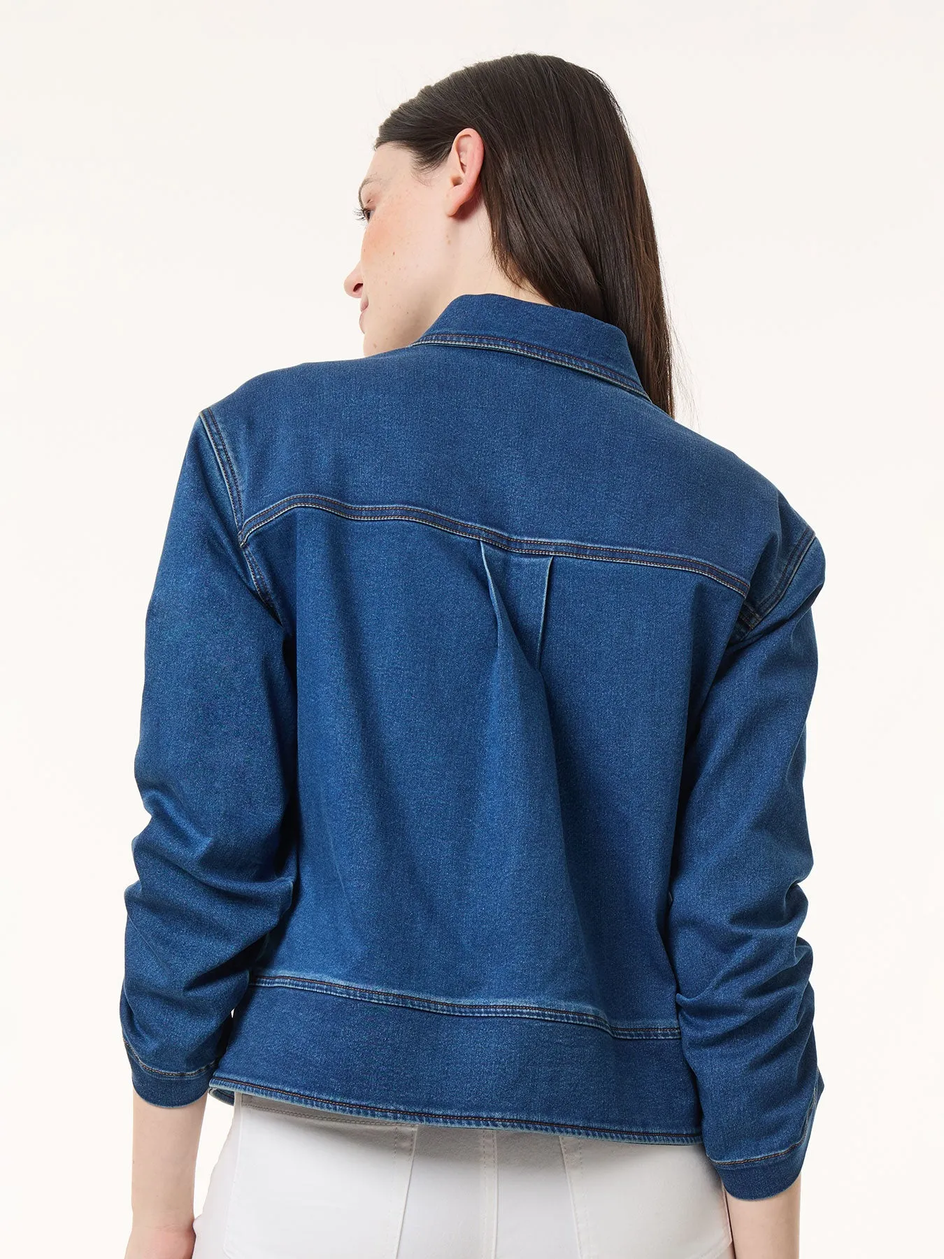 Petite Shirred Sleeve City Denim Jacket, Shore Wash