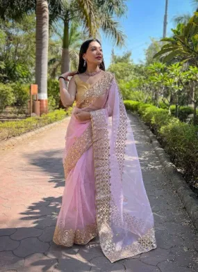 Pink Pure Organza Silk Gotta Patti Saree