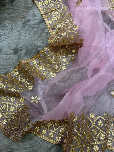 Pink Pure Organza Silk Gotta Patti Saree