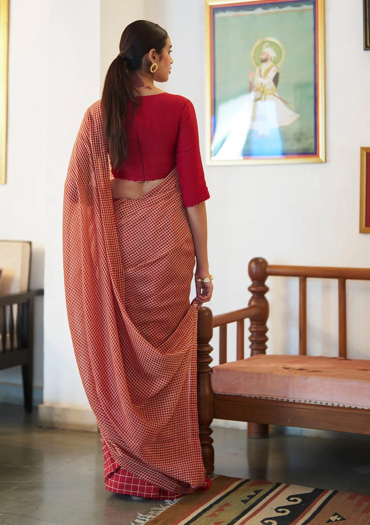 Poppy Checkered Saree