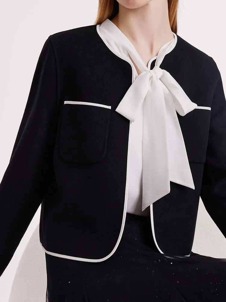 Pure Double-Faced Wool Round Neck Cropped Women Jacket