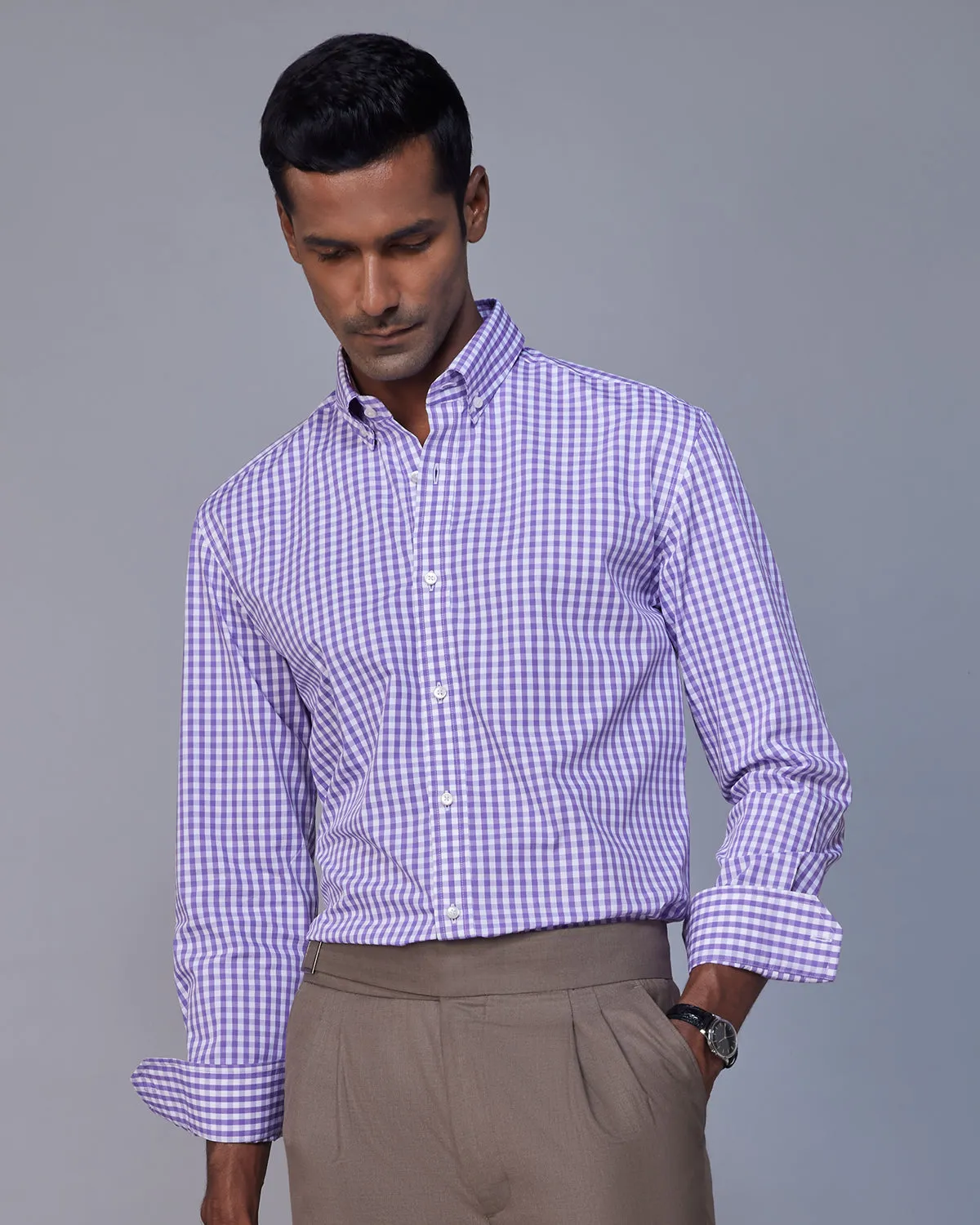 Purple Gingham Checked Shirt