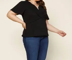 "leona" Twisted V-Neck Top In Black