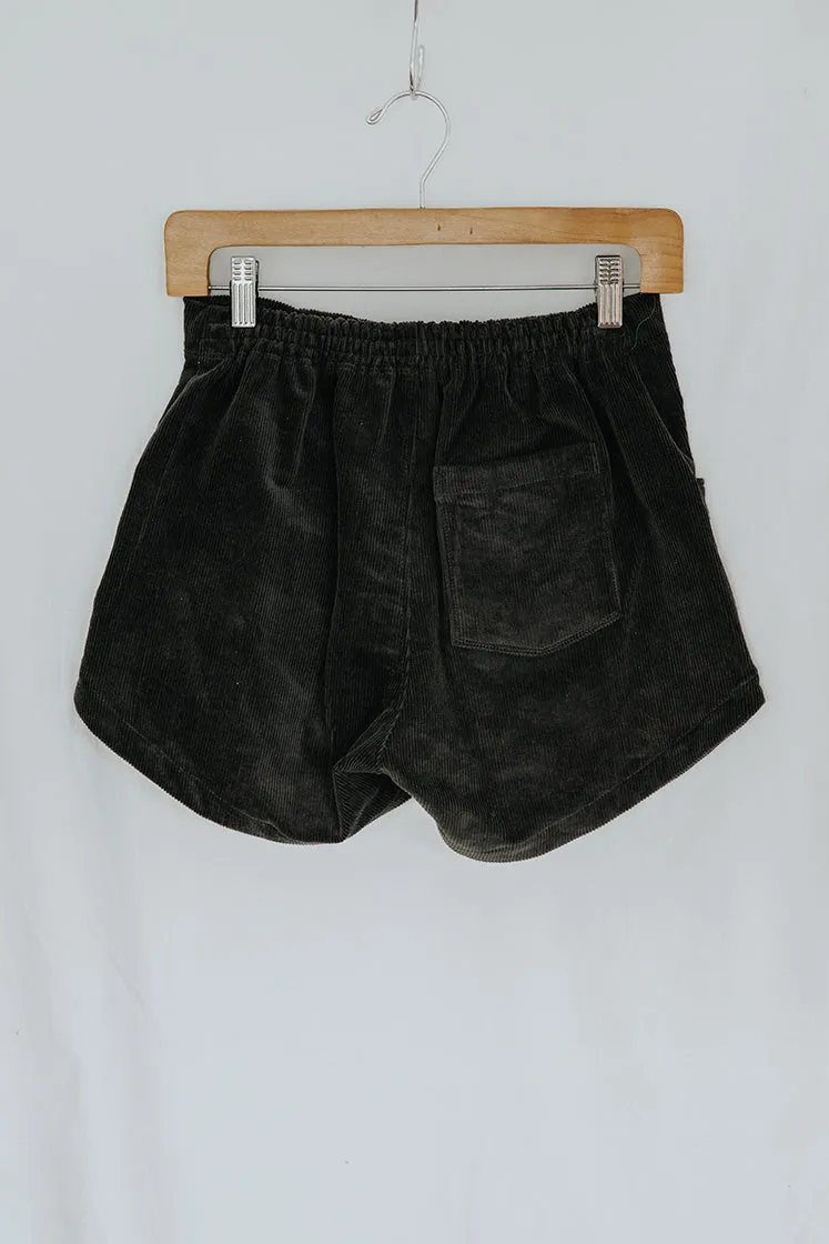 Retro Pocket Shorts - Charcoal Corduroy