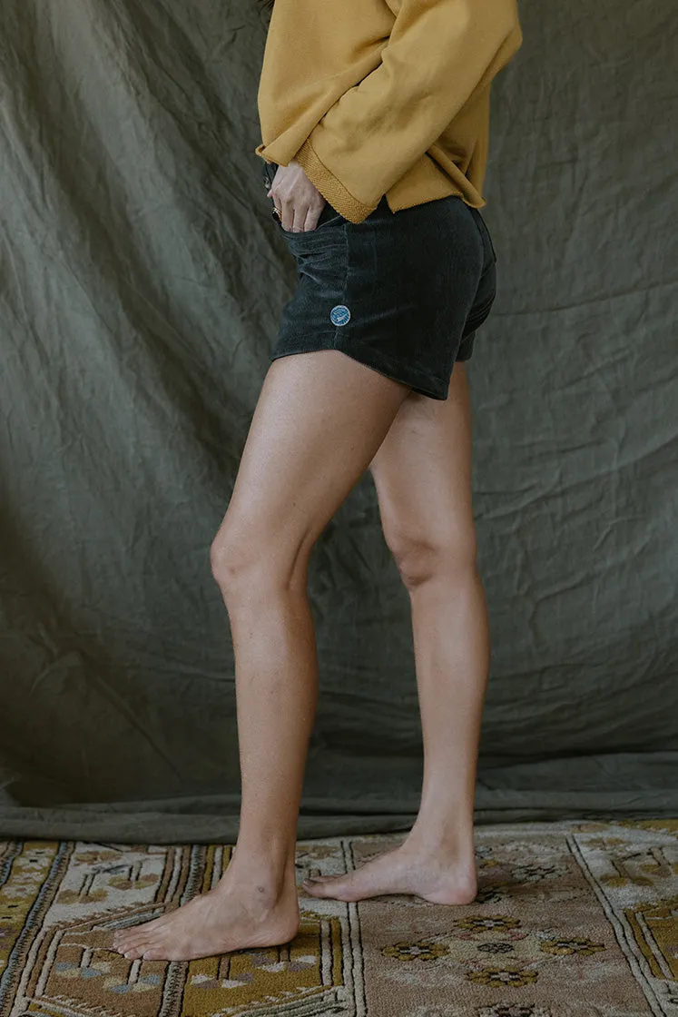 Retro Pocket Shorts - Charcoal Corduroy