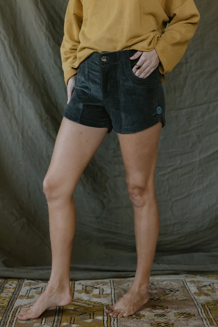 Retro Pocket Shorts - Charcoal Corduroy