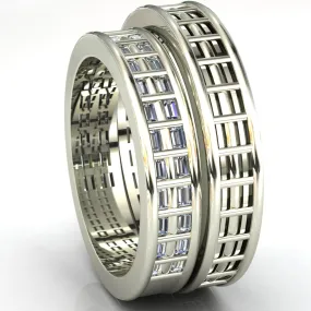 Rolling Baguettes Couple's 3/4 Eternity Matching Two-Band Set