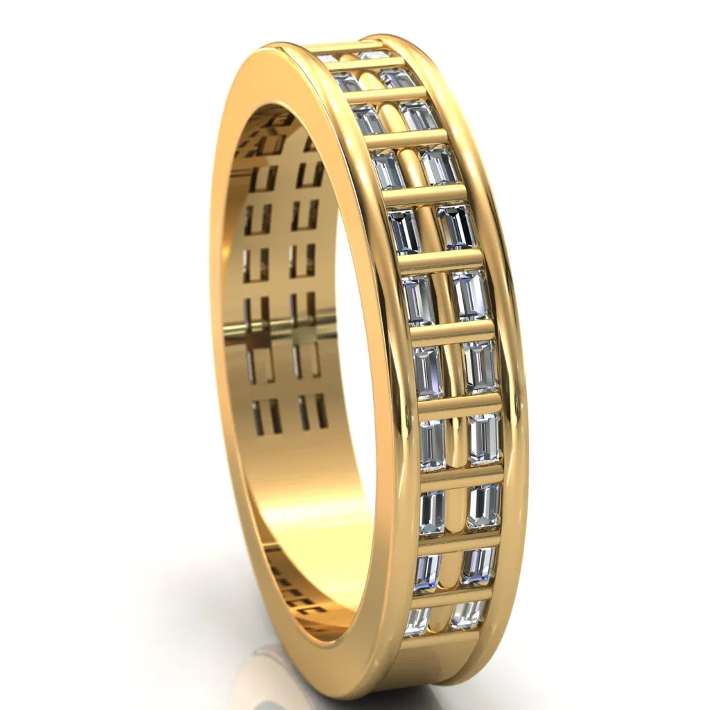 Rolling Baguettes Couple's 3/4 Eternity Matching Two-Band Set