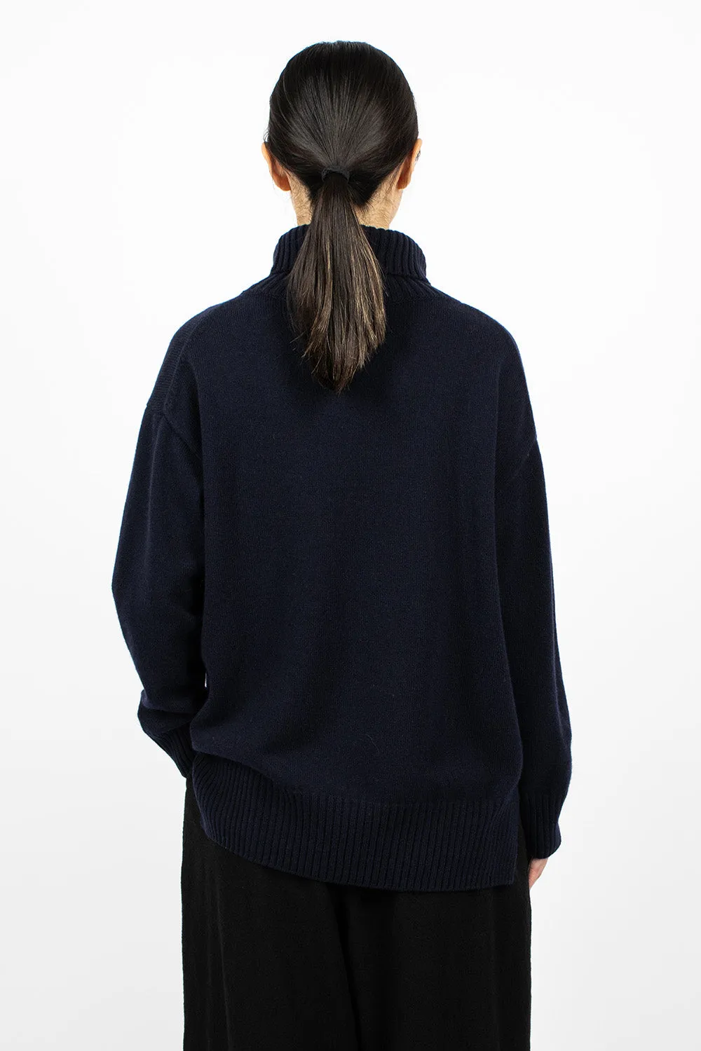 Side Slit Pullover Turtleneck Navy