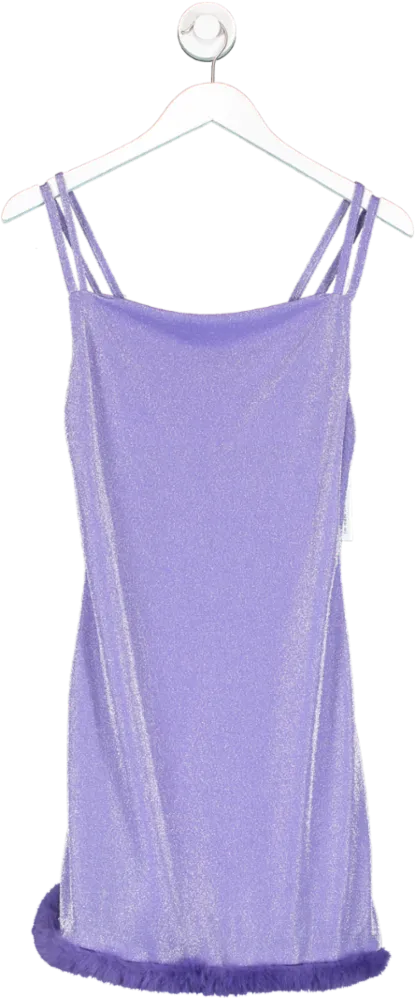 Skinnydip Purple Fur Trimmed Slip Dress UK 10