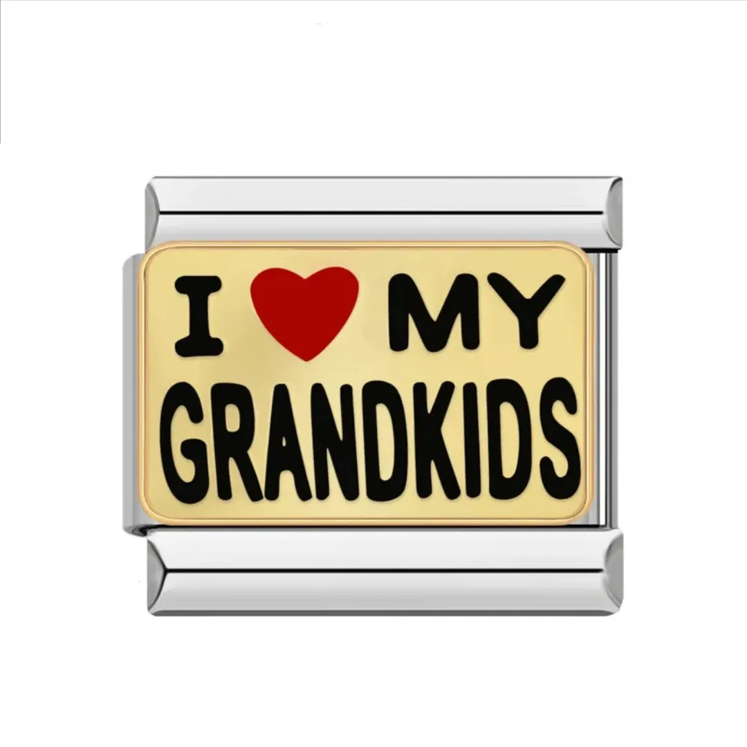 Stainless Steel I Love my Grandkids Italian Charm  Link