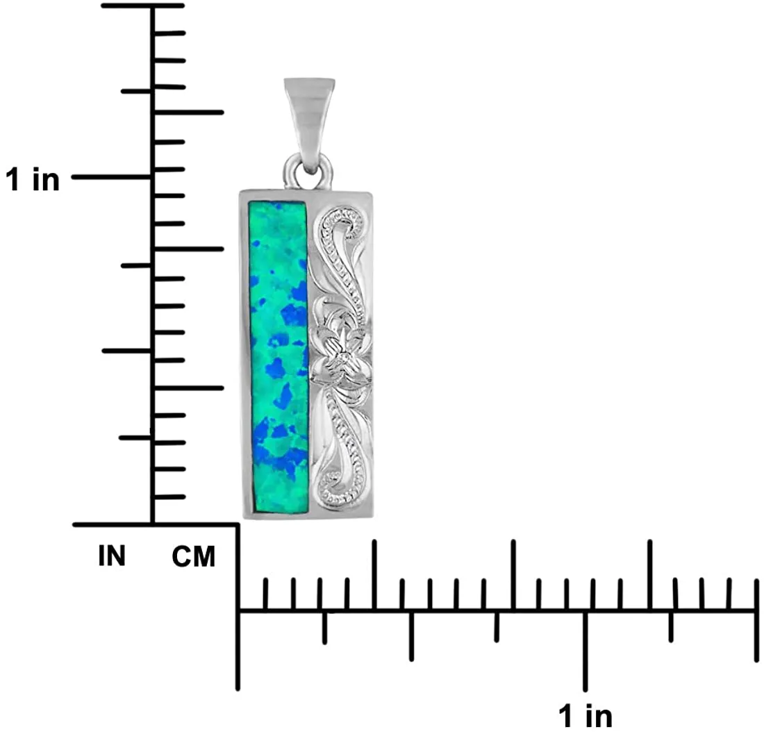 Sterling Silver Synthetic Blue Opal Carved Long Bar Pendant Necklace, 16 2" Extender