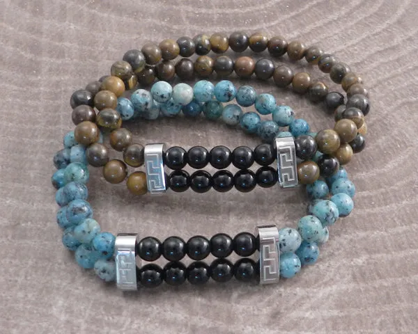 Stone & Steel Bead 2 Row Brown Cat Eye Bracelet