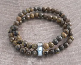 Stone & Steel Bead 2 Row Brown Cat Eye Bracelet