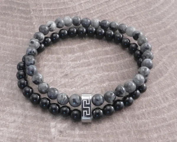 Stone & Steel Bead 2 Row Brown Cat Eye Bracelet