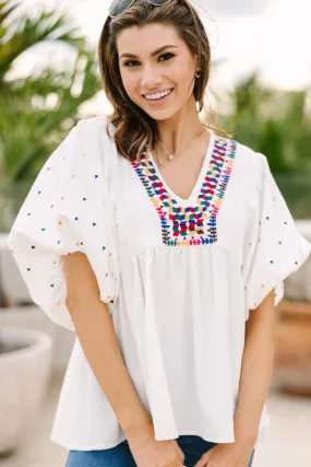 Tell Me More White Embroidered Blouse