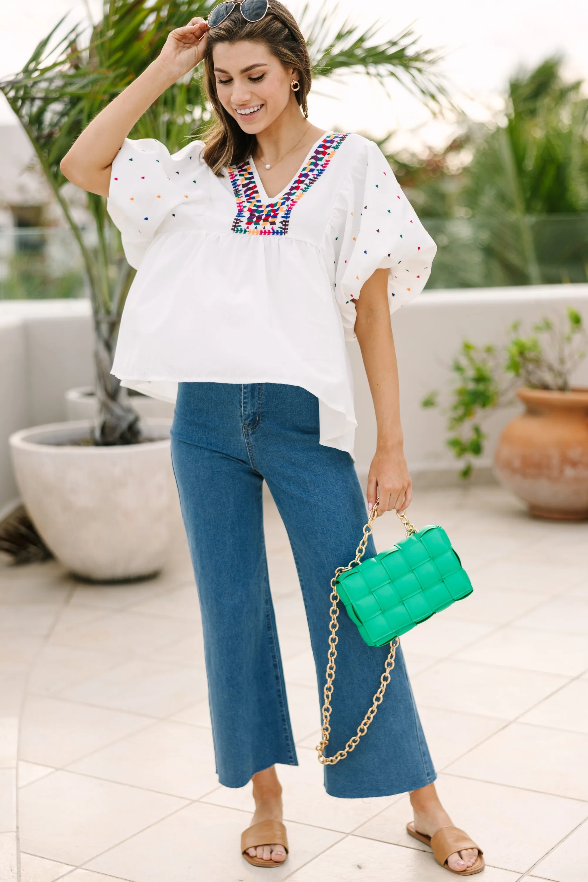 Tell Me More White Embroidered Blouse