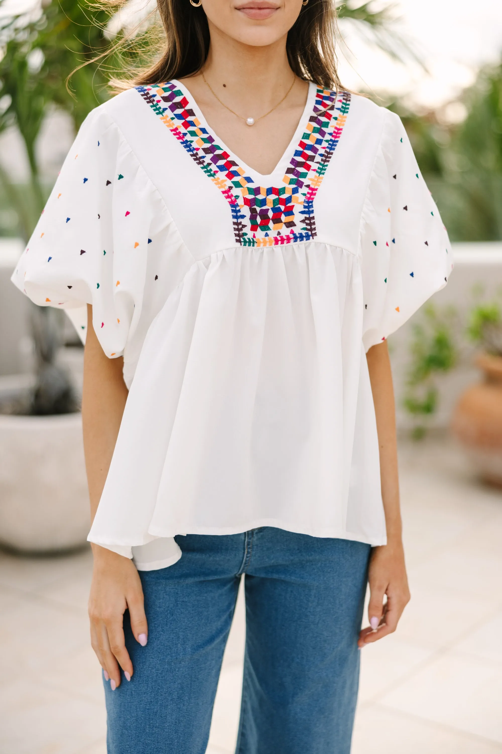 Tell Me More White Embroidered Blouse